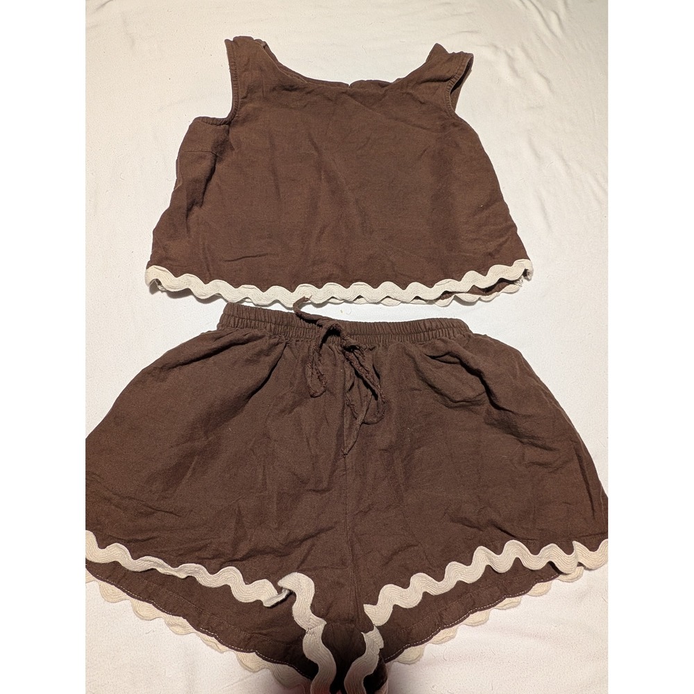 Midnight Sky Girls Brown Ric Rac Scallop Trim Shorts and Top Set Size XS - Picture 1 of 4